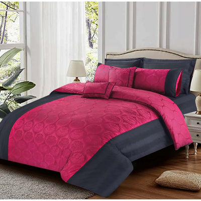 8 PCs Comforter Set Maroon Black - Cotton Sateen