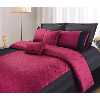 8 PCs Comforter Set Maroon Black - Cotton Sateen