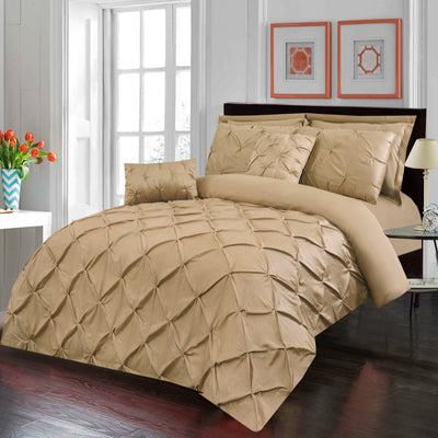 8 PCs Cotton Sateen Bed Sheet set Pintuck - Beige