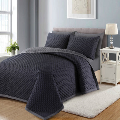 5 PCs Bed Spread Set Diamond Grey - Jacquard Sateen